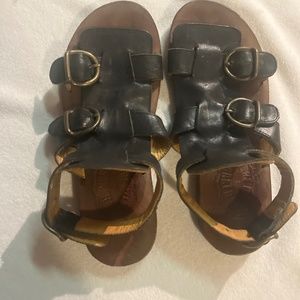Fiorentini Baker Lada Black Leather Gladiator Sandals Buckle Boho Sz 37.5